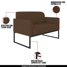 Poltrona Namoradeira Decorativa Isabella Base Industrial Suede Marrom/Preto G19 - Gran Belo