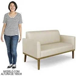 Sofá Namoradeira Base Madeira Castanho Maressa Veludo Luxo Off White -