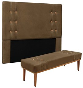 Cabeceira Cama Box Queen 160cm e Recamier Gênova Suede S04 - D'Rossi - Caramelo