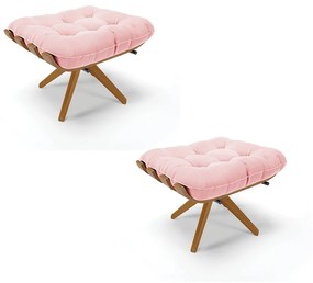 Puff Giratório Costela kit 2 Suede Rosa Bebê Base de Madeira MA30 M11 - D'Rossi