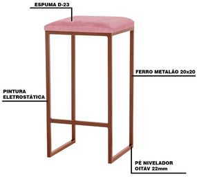 Kit 2 Banqueta Decorativa Billie Base Bronze Suede Rosa G41 - Gran Belo