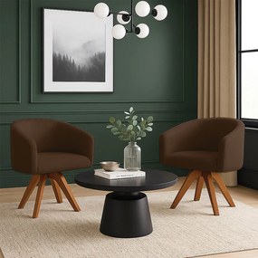 Poltrona Sala Base Giratória Madeira Kit 2 Arielle Suede D03 - D'Rossi - Marrom