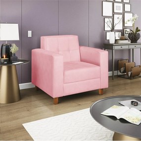 Poltrona Decorativa Denver Suede Rosa Bebê - ADJ Decor