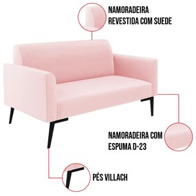 Sofá Namoradeira com 2 Poltronas Pés Villach Marisa Suede D03 - D'Rossi - Rosa Bebê