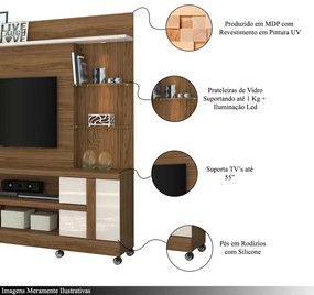 Home Theater Maxim MDP Porta 2 Prateleiras Iluminação LED até 55 Naturale/OffWhite G97 - Gran Belo