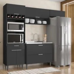 Armário de Cozinha CP04 Com Pia 100cm Pérola Z34 Preto      - Mpozenat