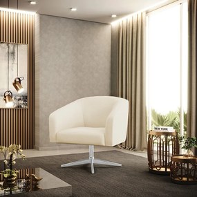 Poltrona Decorativa Giratória Cromada Stella Linho D03 - D'Rossi - A19 Bege