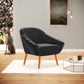 Kit 02 Poltronas Giovana Suede Preto Pés Palito Castanho - Indo Decorar