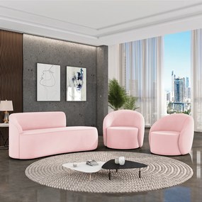 Sofá 2 Lugares Orgânico 140cm Morgan e 2 Poltronas Lua Suede Rosa Bebê D03 - D'Rossi