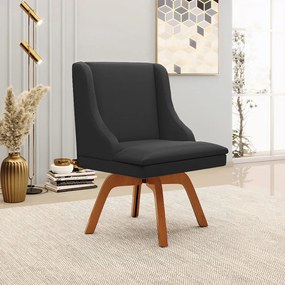 Kit 4 Cadeiras Decorativas Sala de Jantar Base Giratória de Madeira Firenze PU Preto Fosco/Natural G19 - Gran Belo