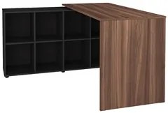 Mesa Escrivaninha em L Eron e Gaveteiro com Rodízios Mity A06 Ipê/Pret