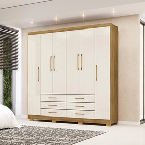Guarda Roupa Dunas Casal 6 Portas de Bater 6 Gavetas MDF Nature/OffWhite G98 - Gran Belo