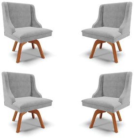 Kit 4 Cadeiras Decorativas Sala de Jantar Base Giratória de Madeira Firenze Suede Cinza/Natural G19 - Gran Belo