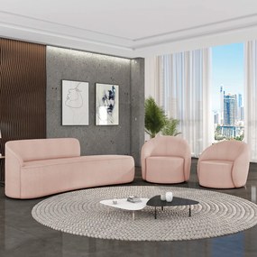 Sofá 4 Lugares Orgânico 220cm Morgan e 2 Poltronas Lua Bouclê D03 - D'Rossi - Rose