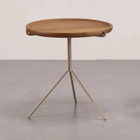 Mesa de Apoio Liz Baixa Tampo Natural Base Champagne - 78044 Sun House