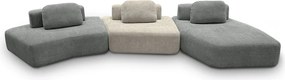 Sofá Ilha Sala de Estar 2 Módulos e Chaise Dakota Encosto Almofadas Soltas Bouclê Rústico Cinza/Greige G33 - Gran Belo