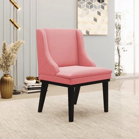 Kit 5 Cadeiras Decorativas Sala de Jantar Base Fixa de Madeira Firenze Suede Rosê/Preto G19 - Gran Belo
