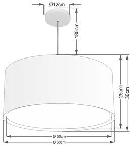Lustre Pendente Cilíndrico Duplo Md-4298 Cúpula em Tecido 60x30cm Café - Bivolt
