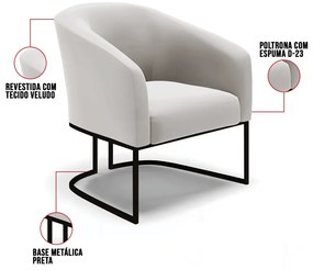 Poltrona Stella Veludo Base Industrial Preto D03 - D'Rossi - Cinza