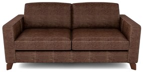 Sofá Sala de Estar Living 3 Lugares 220cm Presley Pés Madeira Couro Marrom Manchado G52 - Gran Belo