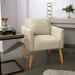 Kit 2 Poltronas Aline Veludo Pés Palito Castanho - D'Rossi - Bege