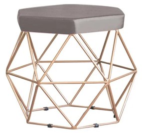 Puff Decorativo Base Gold Elsa Veludo Cinza G41 - Gran Belo