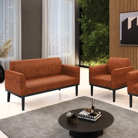 Sofá Namoradeira com Poltrona Base de Madeira Fixa Preto Marisa Corano - Nozes
