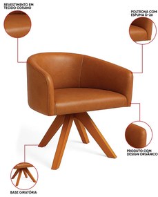 Poltrona Sala Base Giratória Madeira Kit 2 Arielle Sintético Pu Whisky D03 - D'Rossi