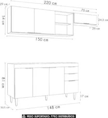 Armário de Cozinha CP03 Para Pia 150cm Pérola Z34 Preto     - Mpozenat