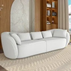 Sofá 3 Lugares 232cm Orgânico Pé Madeira Yume Bouclê Branco Z55 - Mpoz