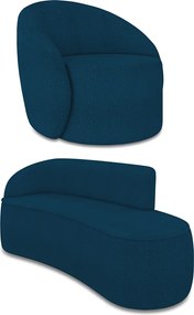 Sofá 3 Lugares Orgânico 180cm Morgan e Poltrona Lua Bouclê Azul D03 - D'Rossi