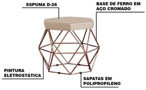 Puff Decorativo Base Bronze Elsa Suede Bege G41 - Gran Belo