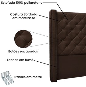 Cabeceira Cama Box Casal 140cm e Recamier Vicenza Suede S04 - D'Rossi - Café