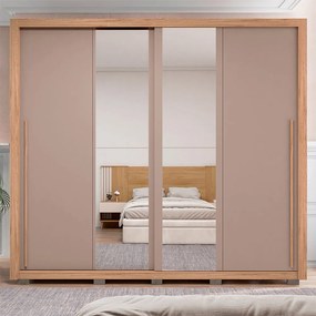 Guarda Roupa Lorian 245cm 2 Portas de Correr com Espelhos e 4 Gavetas em MDF Buriti/Fendi G11 - Gran Belo