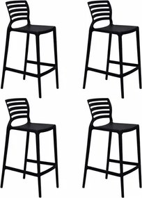 Kit 4 Banquetas Cozinha Alta Tramontina Sofia Preta Empilhável em Polipropileno