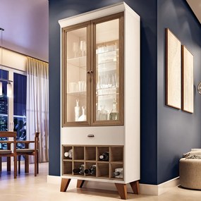 Cristaleira Bar e Adega Ópera Decorativa Sala de Estar MDP/MDF Off White/Castanho G26 - HB Móveis