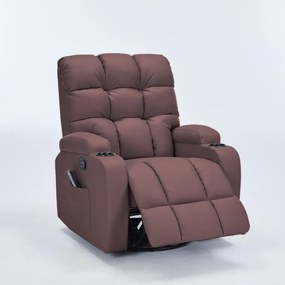 Poltrona do Papai Arcane Giratória Reclinável Sala de Estar Massagem Manual Aquecimento PU Marrom Chocolate G94 - Gran Belo