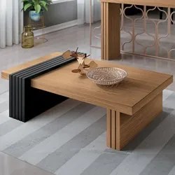 Mesa de Centro Com Detalhe Ripado Tammy H01 Preto/Freijó - Mpozenato
