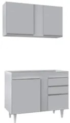 Armário Cozinha e Balcão Para Pia 100cm Luziania Cinza Claro - Lumil