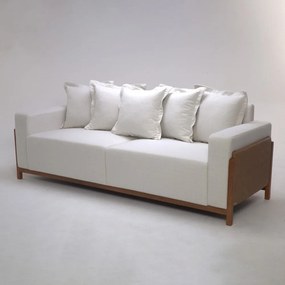 Sofá Amadeu Almofadas Soltas Detalhe Lateral em Composê Estrutura Madeira Eucalipto Design Exclusivo Acabamento Premium