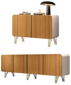 Conjunto Buffets Bambino/Virginia Sala de Estar MDP/MDF Pés em Aço Off White/Cinamomo G26 - Gran Belo