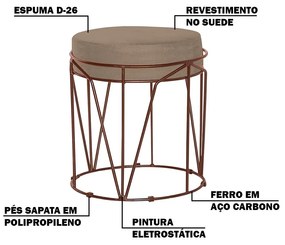 Kit 2 Puffs Decorativo Sala de Estar Base Bronze Chloe Suede Cappuccino G41 - Gran Belo