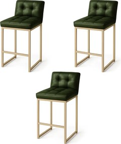 Banqueta Cozinha Alta com Encosto Industrial Kit 3 Champanhe Lirina PU Verde C05 - D'Rossi