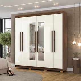 Guarda Roupa Com Espelho Elegance 6 Portas Imbuia/Champanhe - Vila Rica Móveis