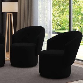 Poltrona Decorativa Orgânica Fixa para Sala Kit 2 Malu Veludo Preto M11 - D'Rossi