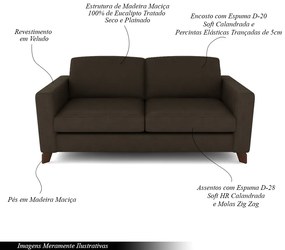 Sofá Sala de Estar Living 3 Lugares 200cm Presley Pés Madeira Veludo Marrom G52 - Gran Belo
