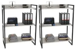 Kit 2 Estantes Livreiro Prisma Estilo Industrial 80cm 3 Prateleiras C0