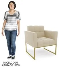 Sofá Namoradeira e 1 Poltrona Base Industrial Dourado Ana Suede Bege -