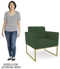 Sofá Namoradeira e 1 Poltrona Base Industrial Dourado Ana Veludo Verde