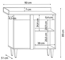 Balcão de Canto Reto com Tampo 1 Porta Denver Castanho/Cinza - Lumil